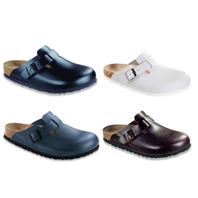 Birkenstock Boston Leather Clogs - Soft Footbed - black white brown blue | eBay