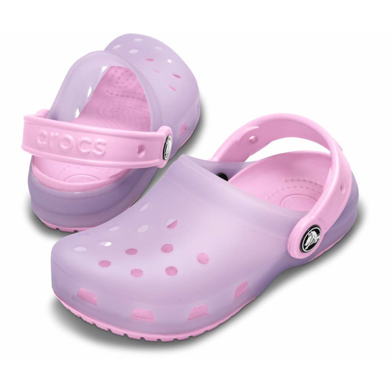 green and purple crocs