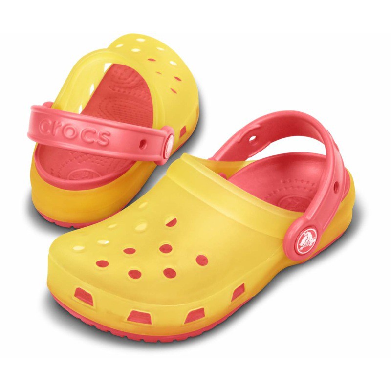 purple and blue crocs